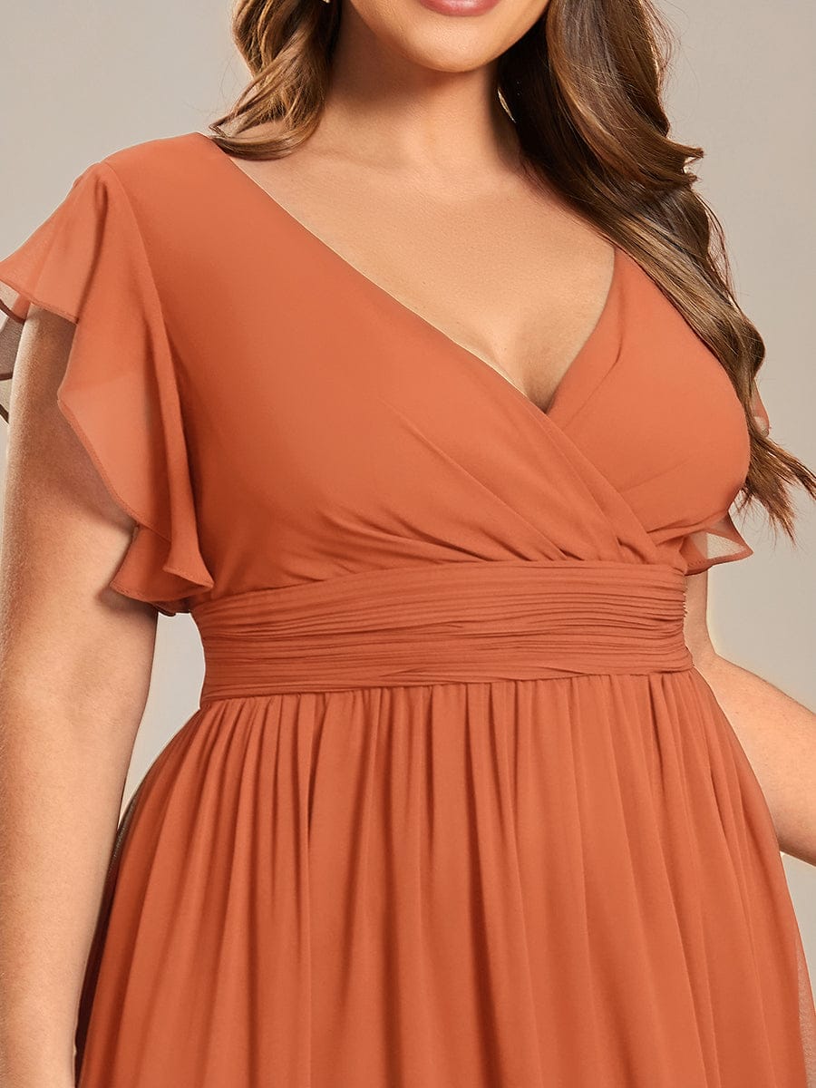 Plus Size Chiffon Pleated A-Line Back CutouT Bridesmaid Dress #color_Brandied Melon