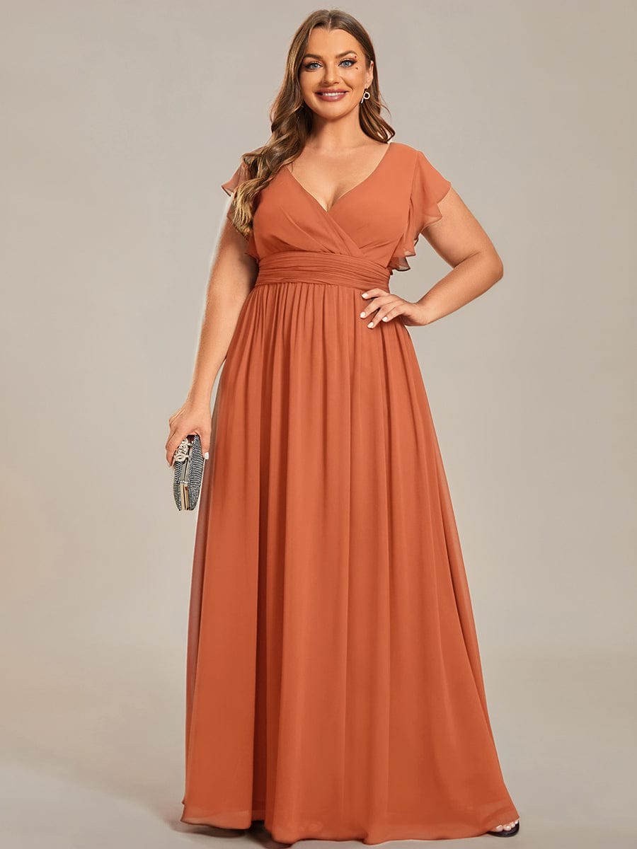 Plus Size Chiffon Pleated A-Line Back CutouT Bridesmaid Dress #color_Brandied Melon