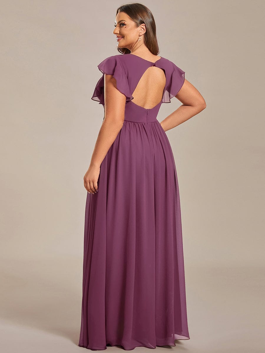 Plus Size Chiffon Pleated A-Line Back CutouT Bridesmaid Dress #color_Damson