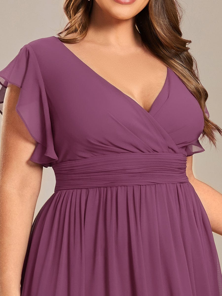 Plus Size Chiffon Pleated A-Line Back CutouT Bridesmaid Dress #color_Damson