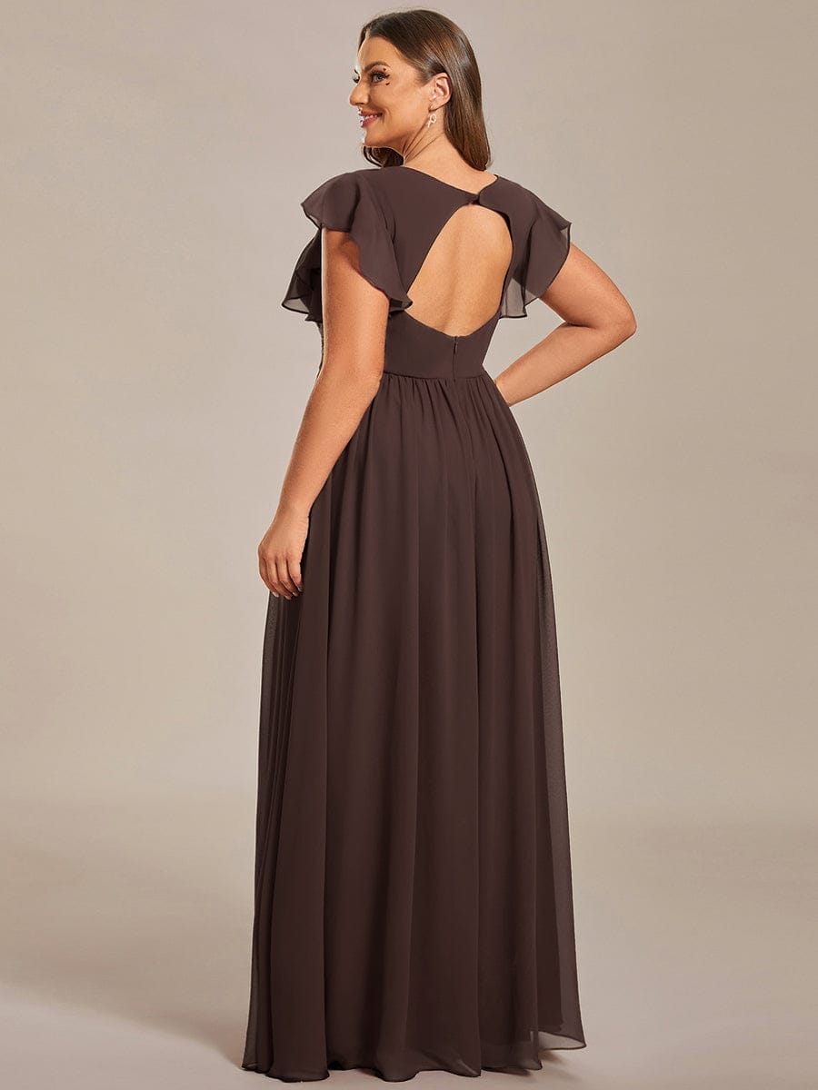 Plus Size Chiffon Pleated A-Line Back CutouT Bridesmaid Dress #color_Espresso