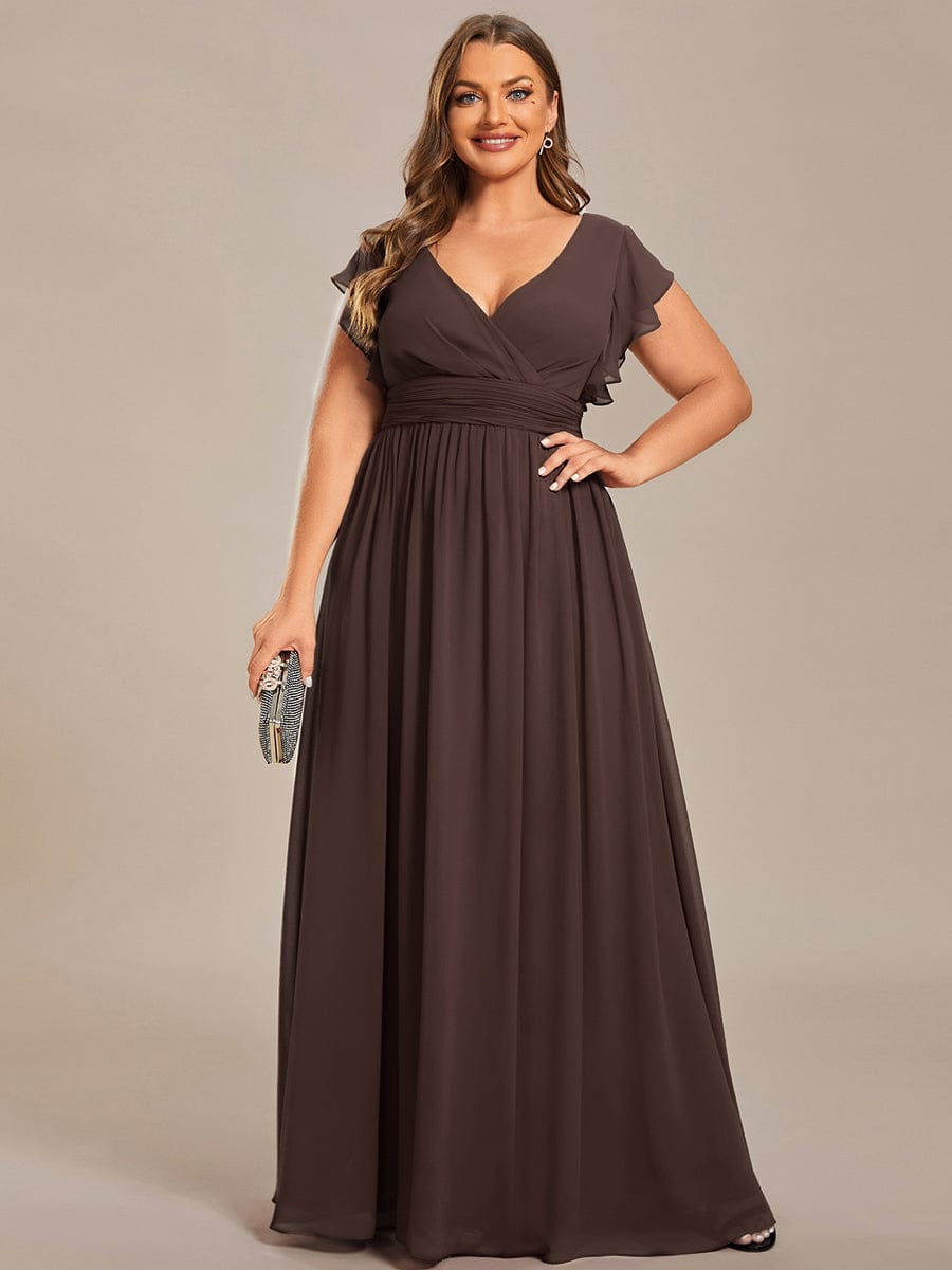 Plus Size Chiffon Pleated A-Line Back CutouT Bridesmaid Dress #color_Espresso