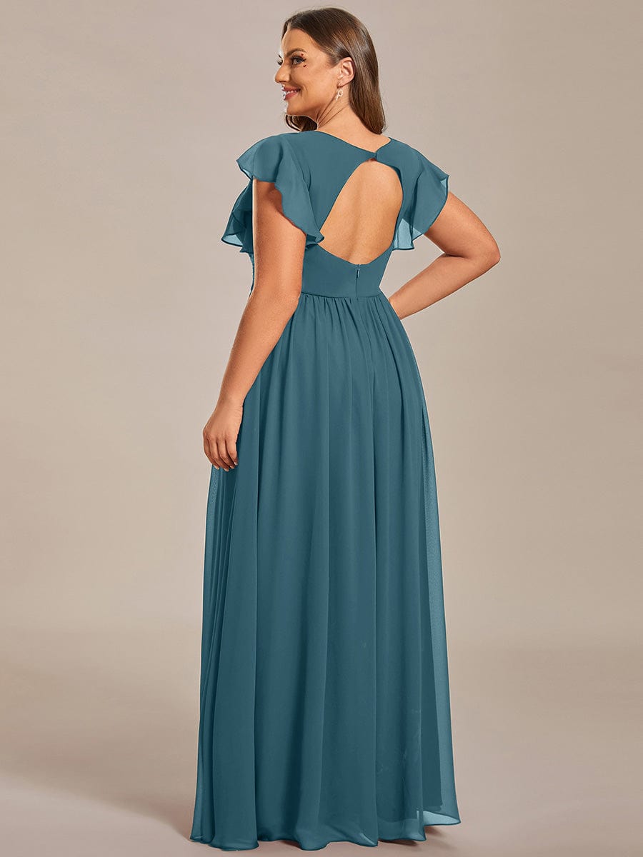 Plus Size Chiffon Pleated A-Line Back CutouT Bridesmaid Dress #color_Teal