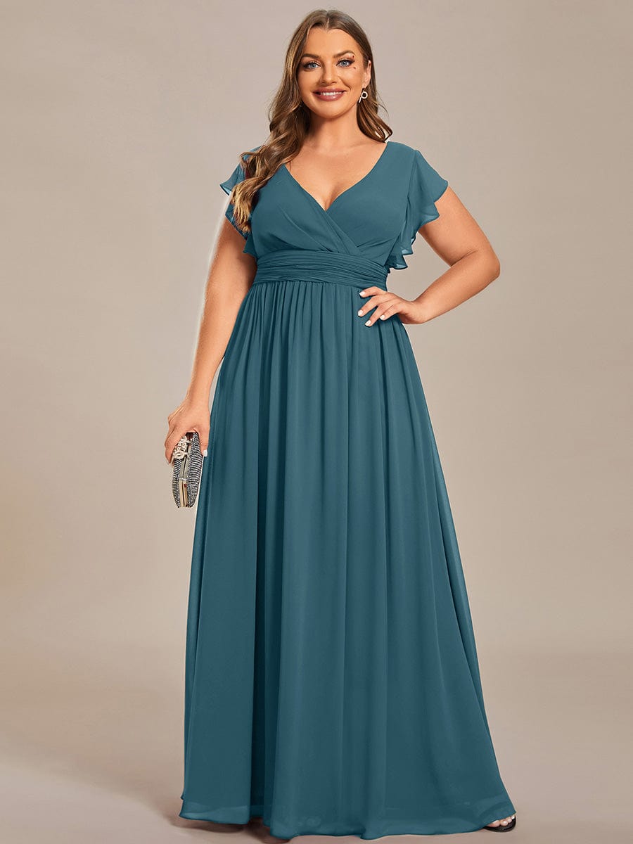 Plus Size Chiffon Pleated A-Line Back CutouT Bridesmaid Dress #color_Teal
