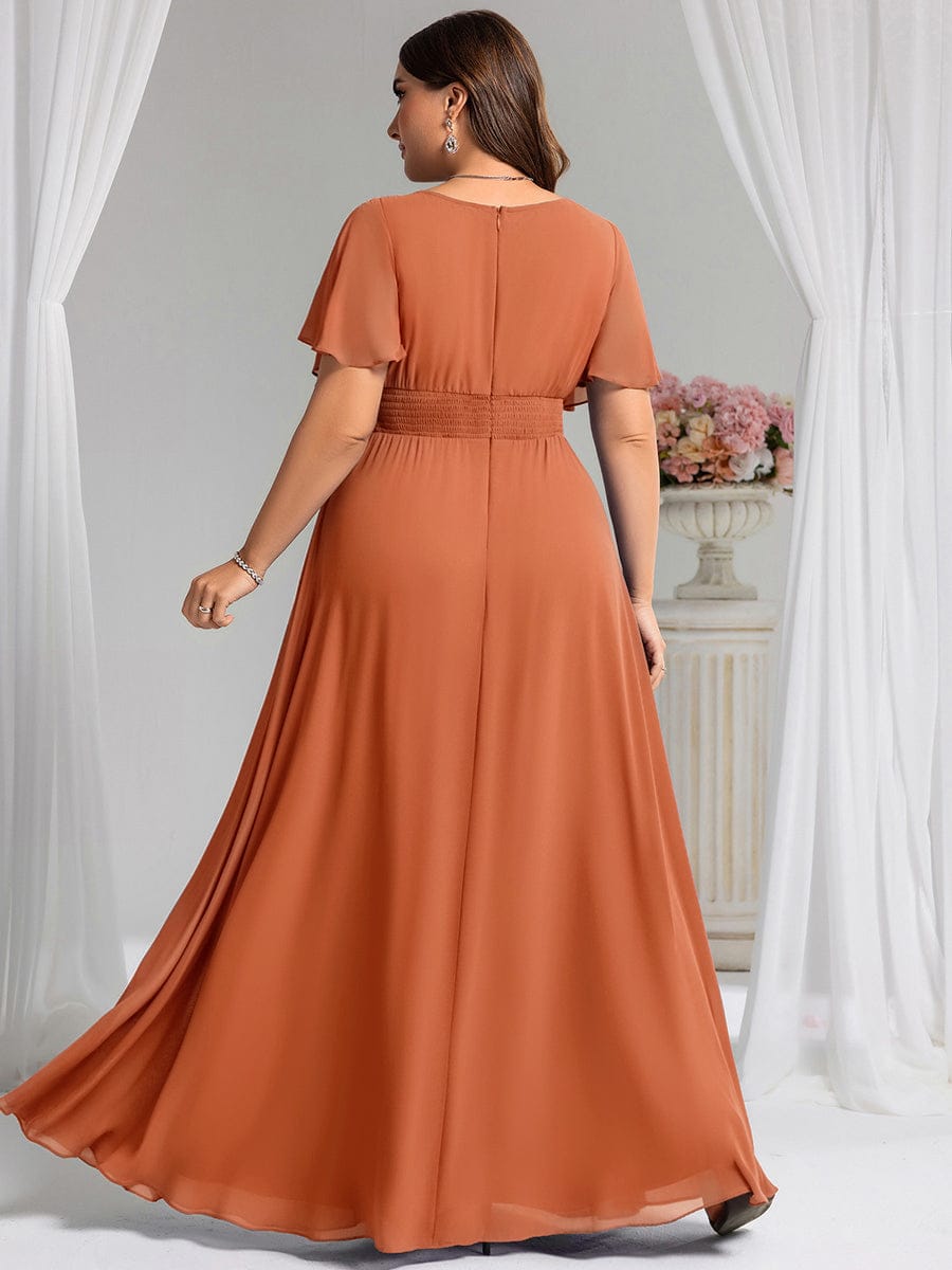 Plus Size Simple Chiffon Pleated A-Line Round Neckline Bridesmaid Dress #color_Brandied Melon