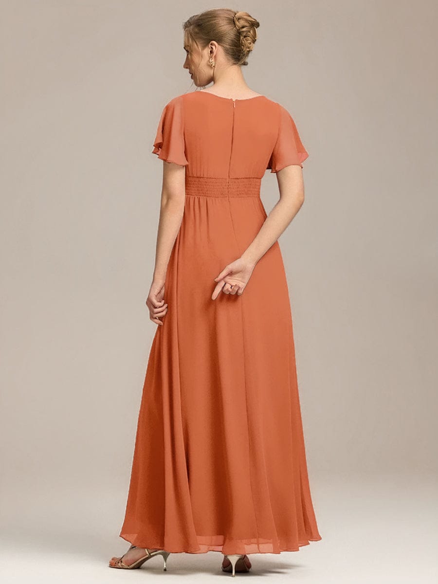 Simple Chiffon Pleated A-Line Round Neckline Bridesmaid Dress #color_Brandied Melon
