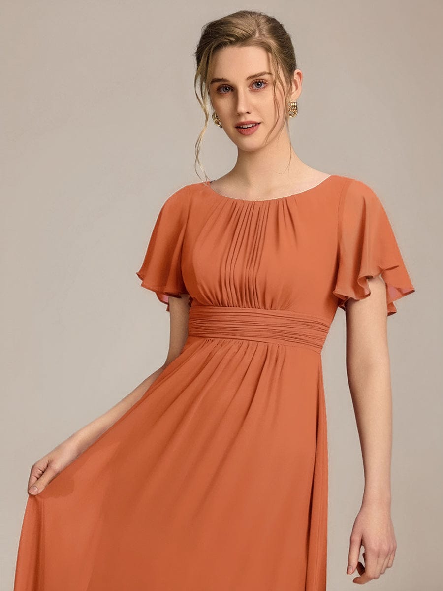 Simple Chiffon Pleated A-Line Round Neckline Bridesmaid Dress #color_Brandied Melon