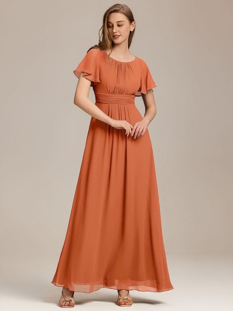 Simple Chiffon Pleated A-Line Round Neckline Bridesmaid Dress #color_Brandied Melon