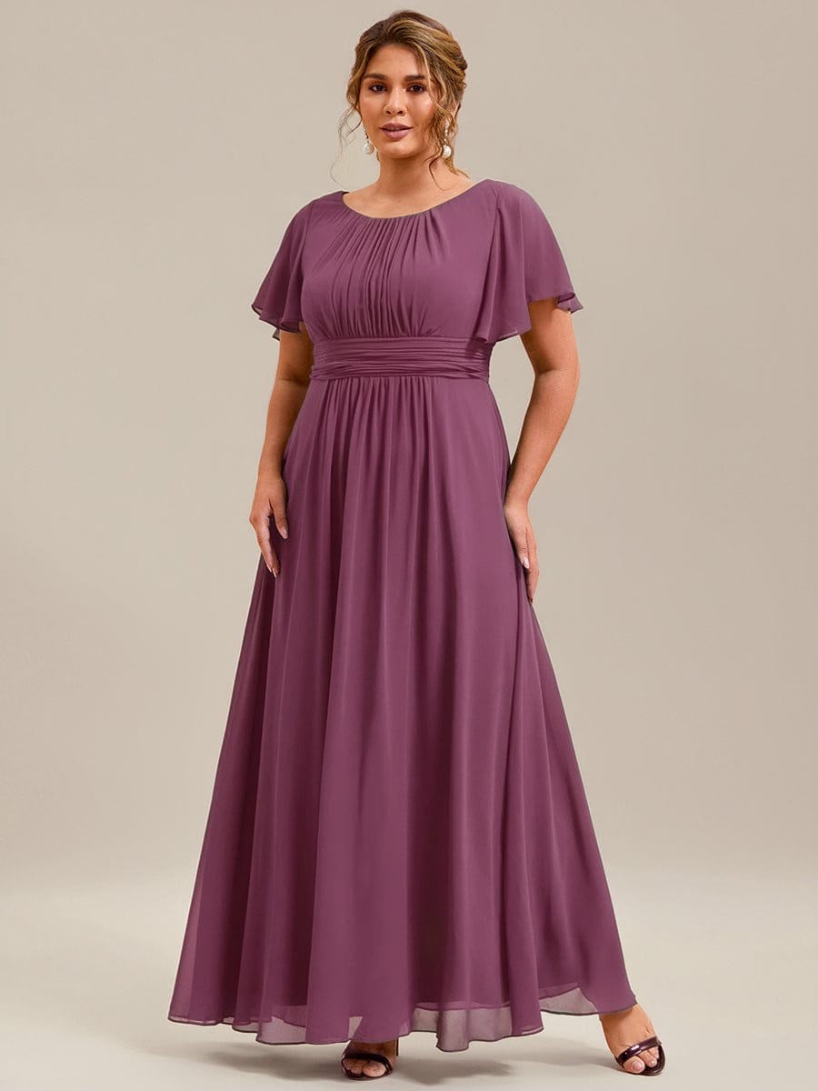 Simple Chiffon Pleated A-Line Round Neckline Bridesmaid Dress #color_Damson