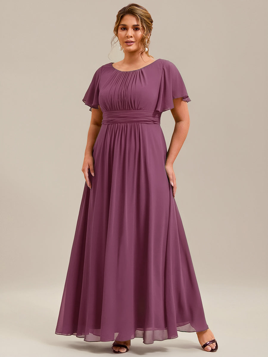 Plus Size Simple Chiffon Pleated A-Line Round Neckline Bridesmaid Dress #color_Damson
