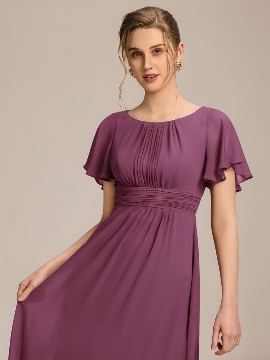 Simple Chiffon Pleated A-Line Round Neckline Bridesmaid Dress #color_Damson
