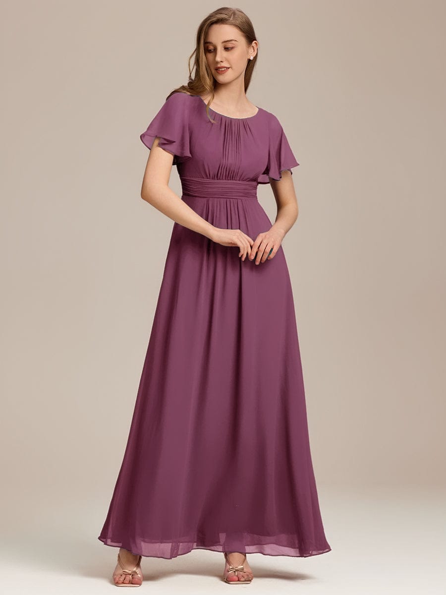 Simple Chiffon Pleated A-Line Round Neckline Bridesmaid Dress #color_Damson