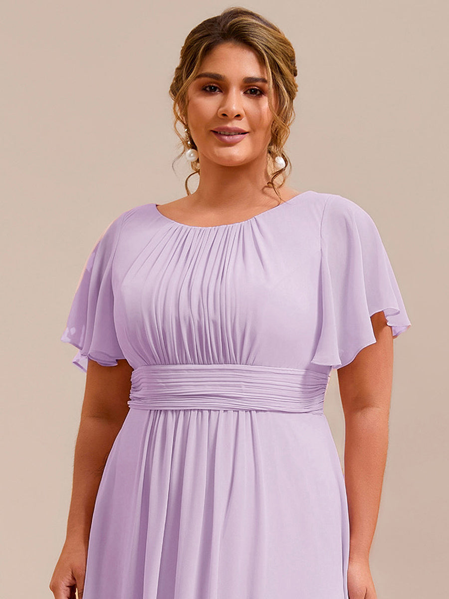 Plus Size Simple Chiffon Pleated A-Line Round Neckline Bridesmaid Dress #color_Frosted Lilac