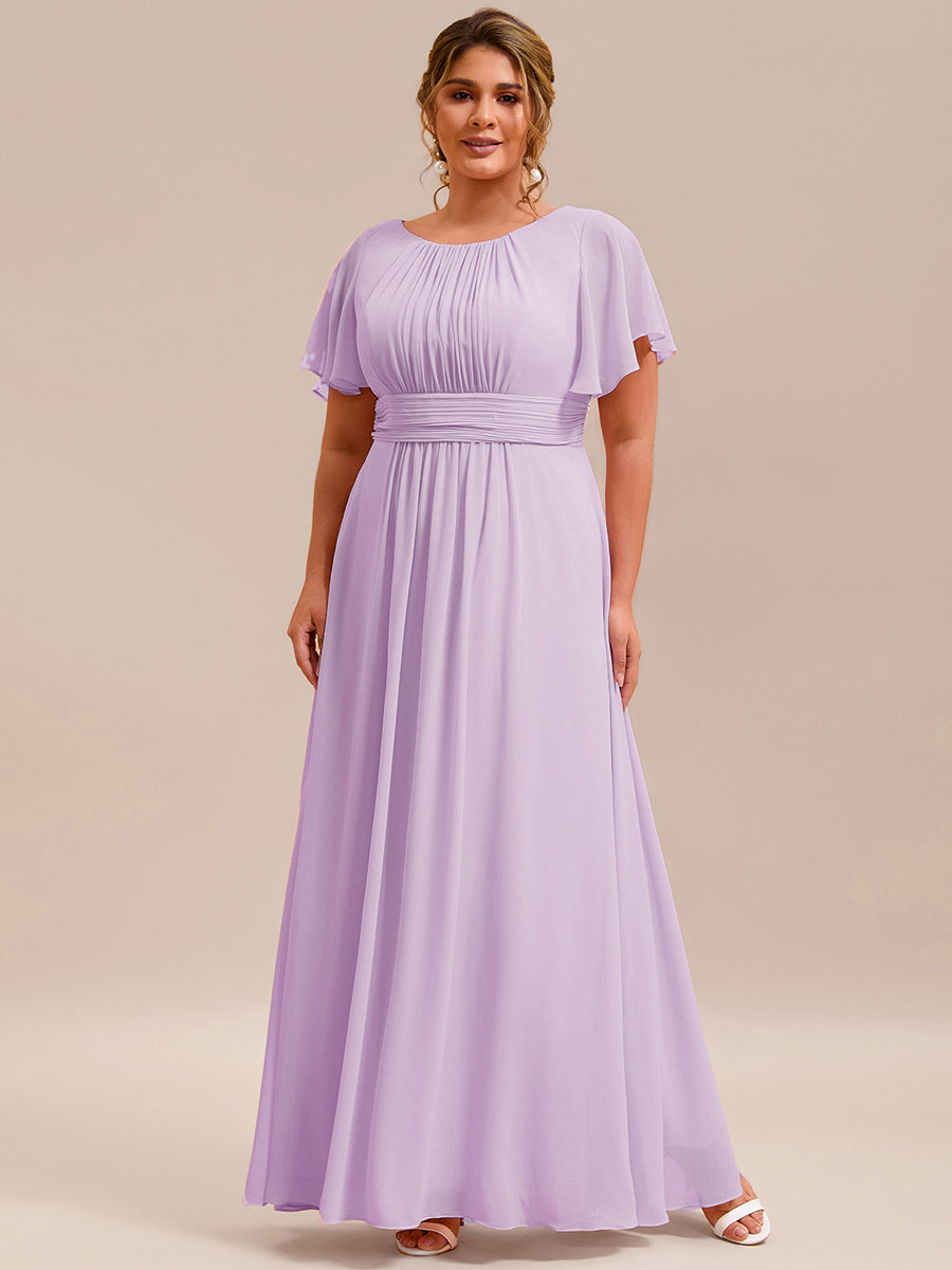 Ruched Chiffon Ruffle Sleeve Bridesmaid Dress #color_Frosted Lilac