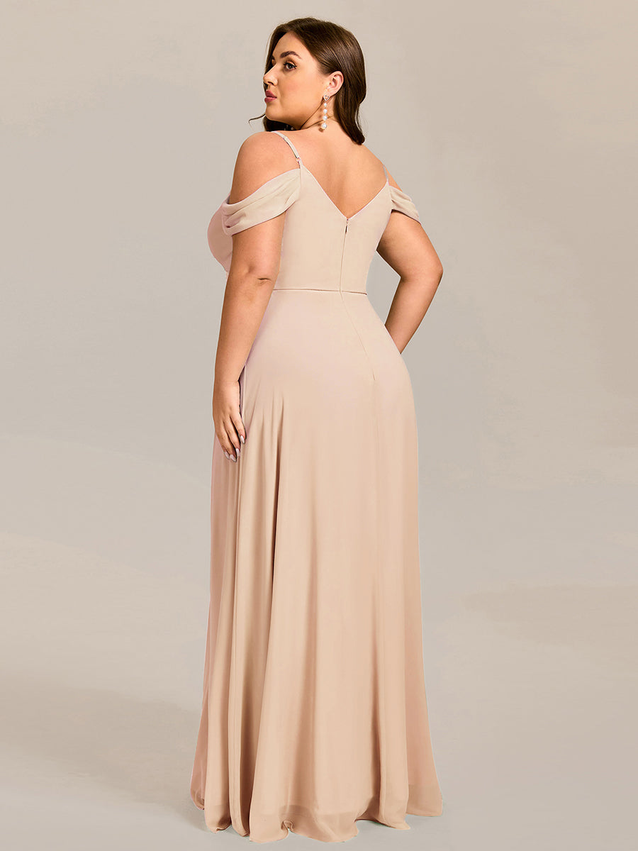 Spaghetti Strap V-Neck Pleated A-Line Bridesmaid Dress #color_Blush