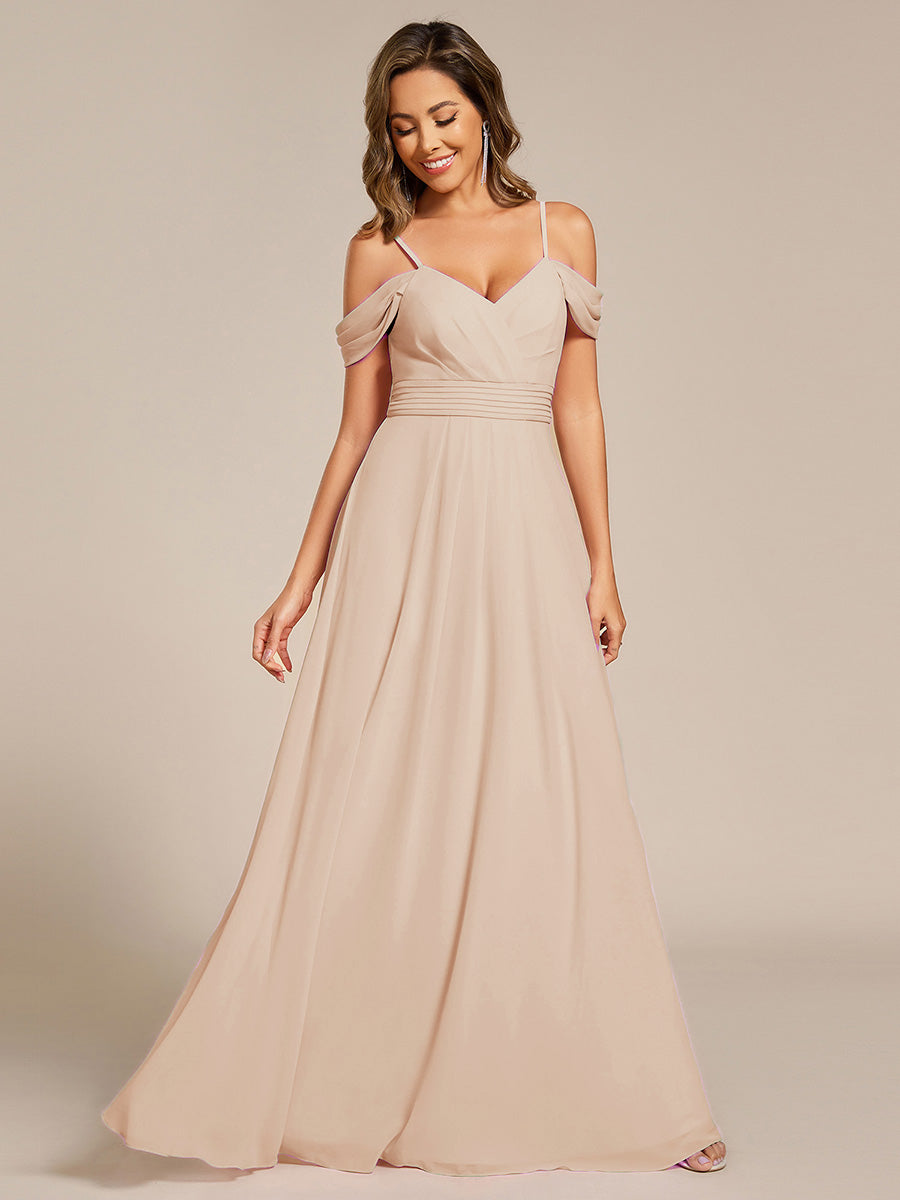 Spaghetti Strap V-Neck Pleated A-Line Bridesmaid Dress #color_Blush