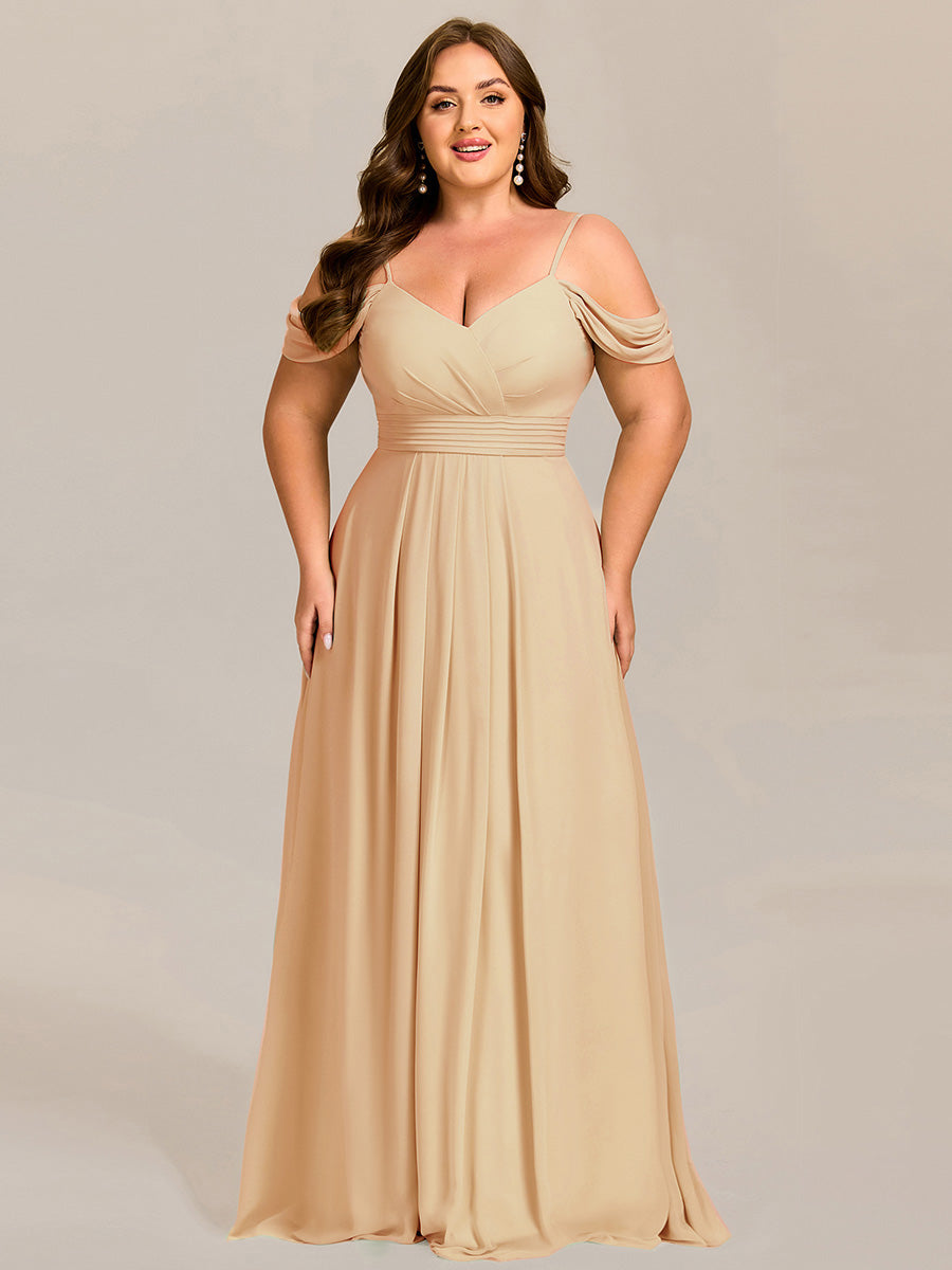 Spaghetti Strap V-Neck Pleated A-Line Bridesmaid Dress #color_Champagne