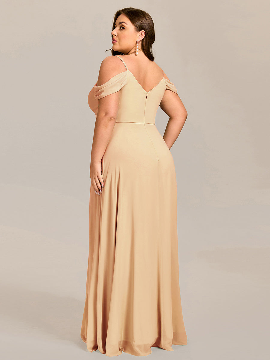 Spaghetti Strap V-Neck Pleated A-Line Bridesmaid Dress #color_Champagne