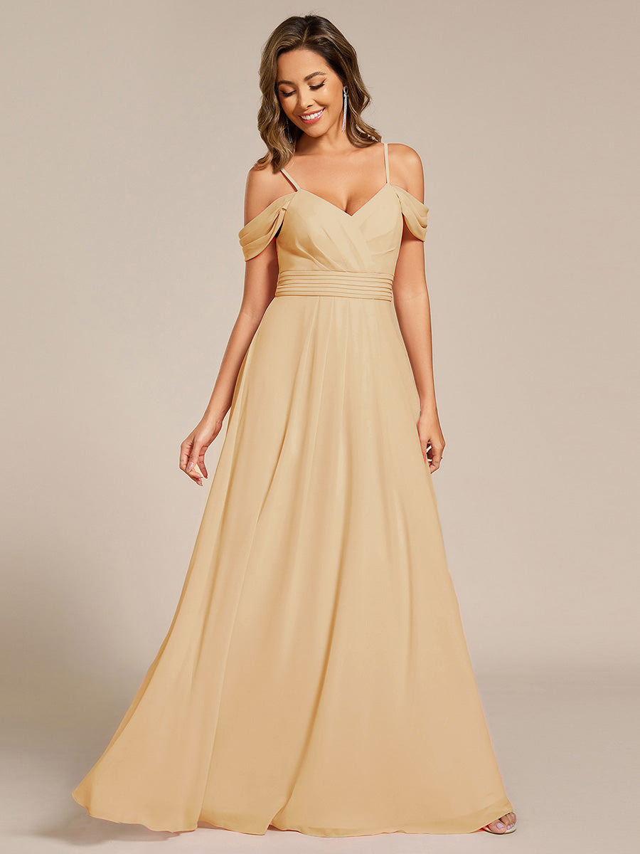 Spaghetti Strap V-Neck Pleated A-Line Bridesmaid Dress #color_Champagne