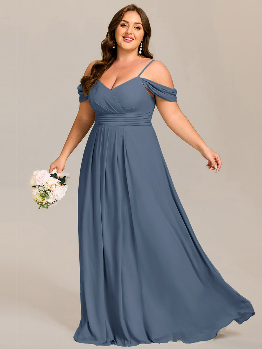Spaghetti Strap V-Neck Pleated A-Line Bridesmaid Dress #color_Dusty Blue
