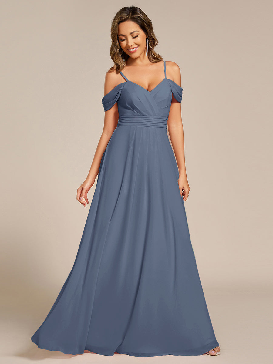 Spaghetti Strap V-Neck Pleated A-Line Bridesmaid Dress #color_Dusty Blue