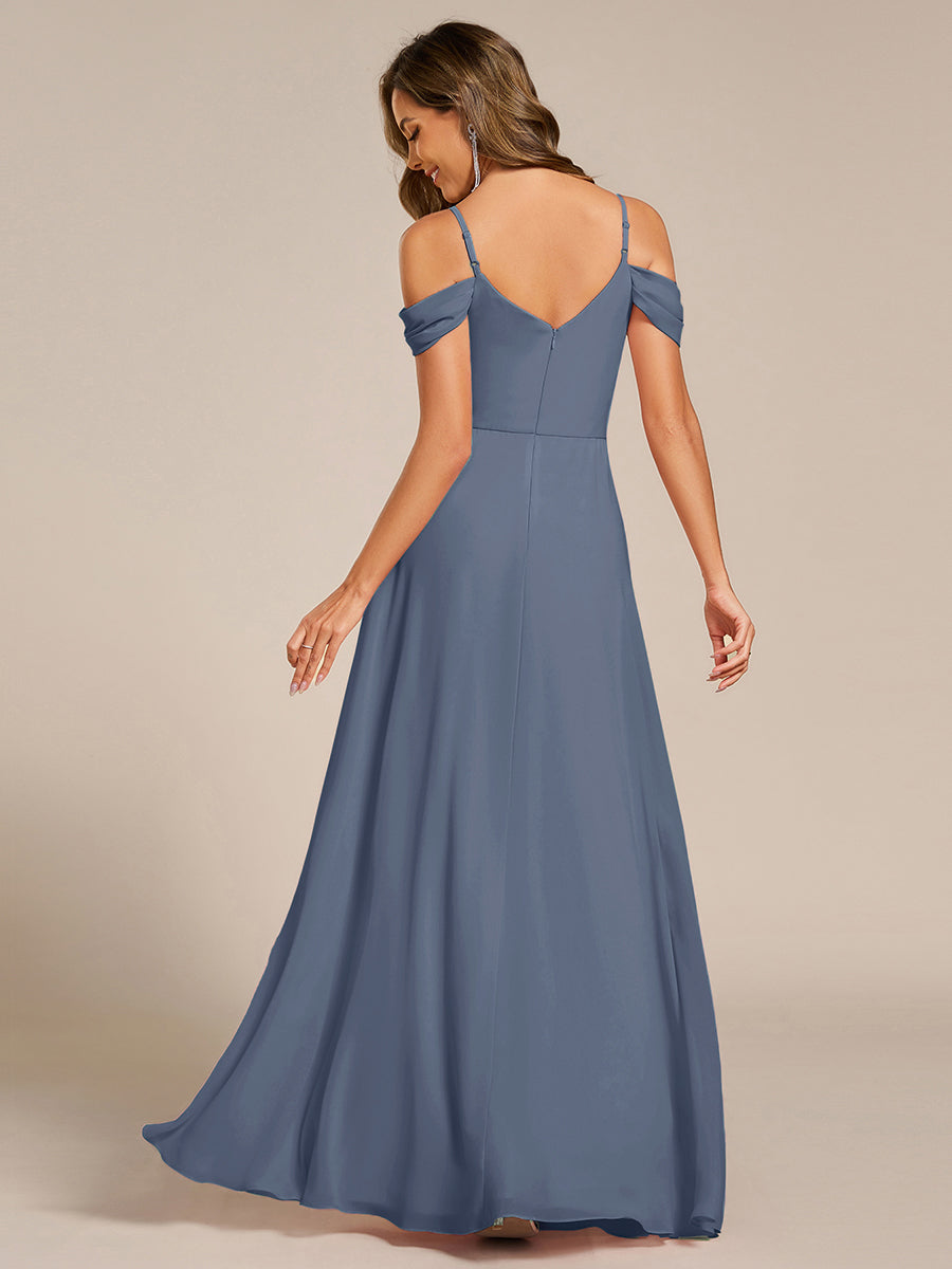 Spaghetti Strap V-Neck Pleated A-Line Bridesmaid Dress #color_Dusty Blue