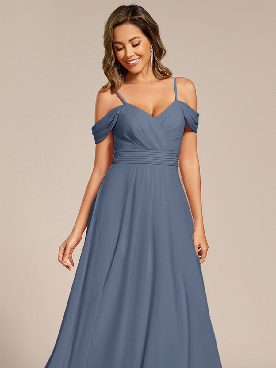 Spaghetti Strap V-Neck Pleated A-Line Bridesmaid Dress #color_Dusty Blue