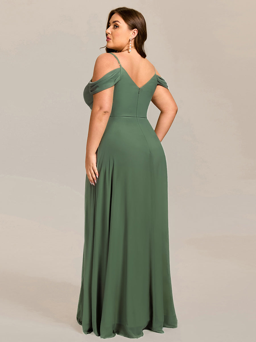 Spaghetti Strap V-Neck Pleated A-Line Bridesmaid Dress #color_Eucalyptus