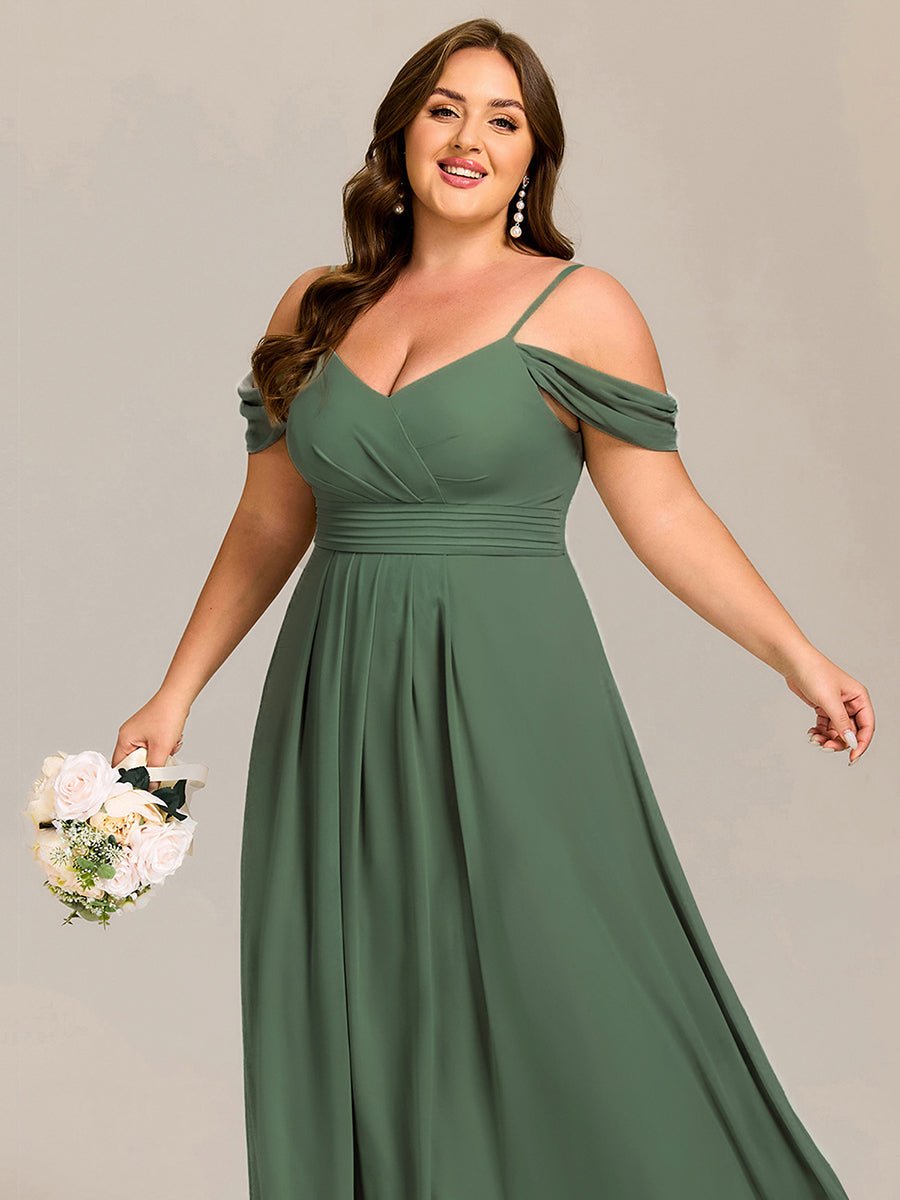 Spaghetti Strap V-Neck Pleated A-Line Bridesmaid Dress #color_Eucalyptus