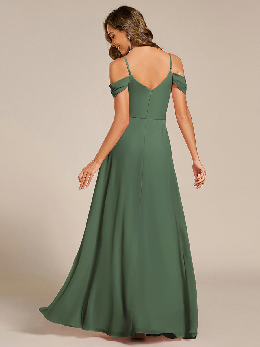 Spaghetti Strap V-Neck Pleated A-Line Bridesmaid Dress #color_Eucalyptus