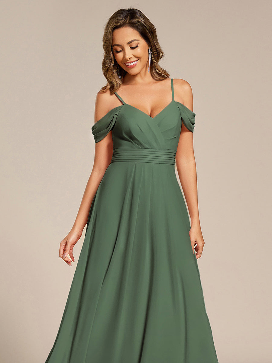 Spaghetti Strap V-Neck Pleated A-Line Bridesmaid Dress #color_Eucalyptus