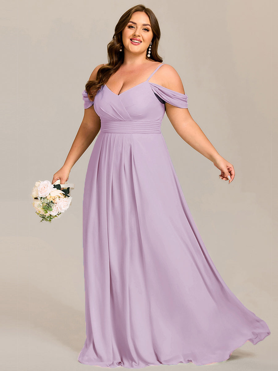 Spaghetti Strap V-Neck Pleated A-Line Bridesmaid Dress #color_Frosted Lilac