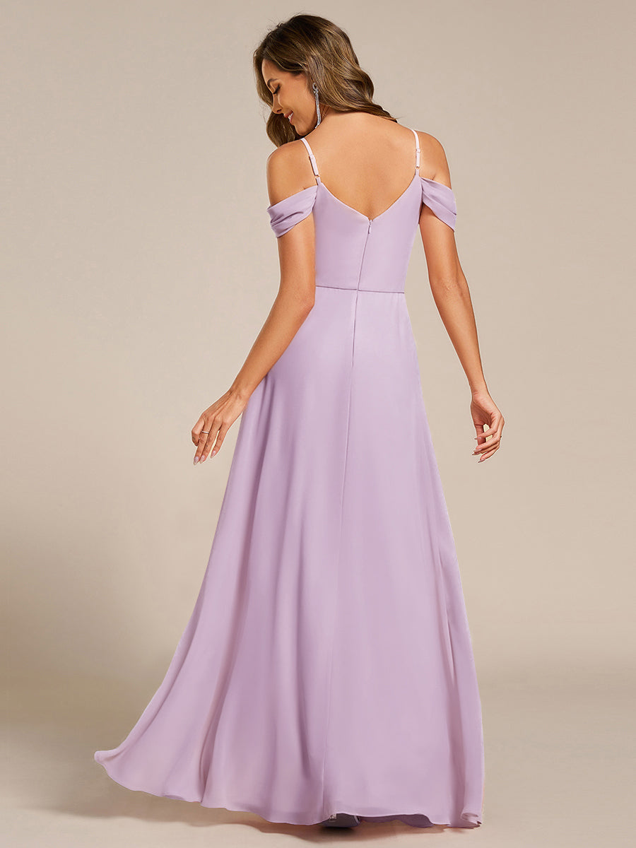 Spaghetti Strap V-Neck Pleated A-Line Bridesmaid Dress #color_Frosted Lilac