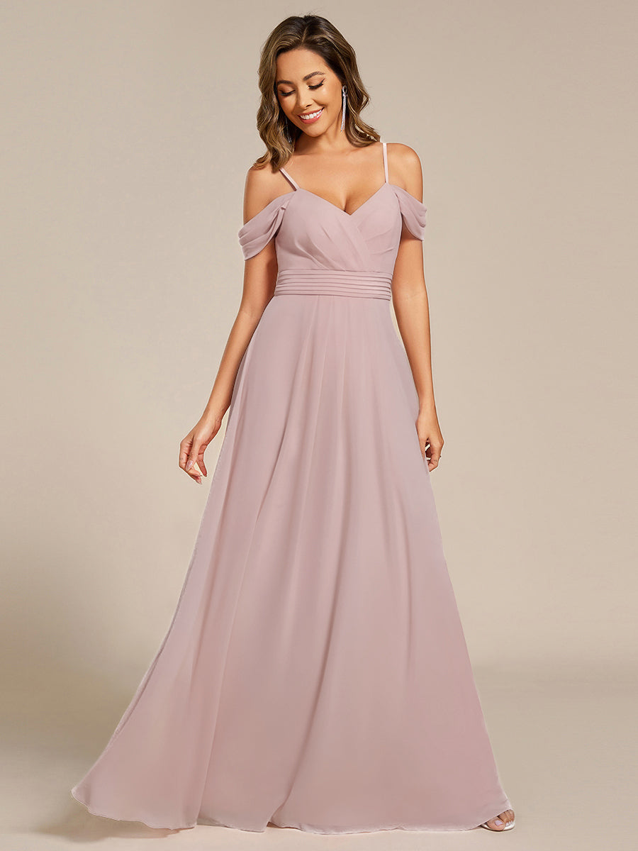 Spaghetti Strap V-Neck Pleated A-Line Bridesmaid Dress #color_Lilac