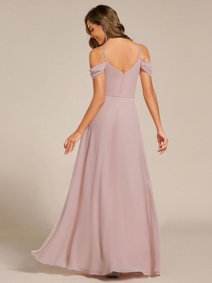 Spaghetti Strap V-Neck Pleated A-Line Bridesmaid Dress #color_Lilac