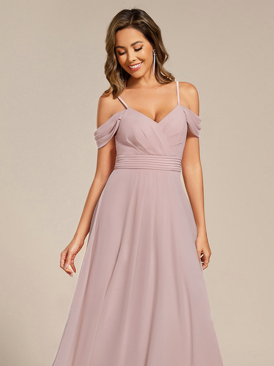 Spaghetti Strap V-Neck Pleated A-Line Bridesmaid Dress #color_Lilac