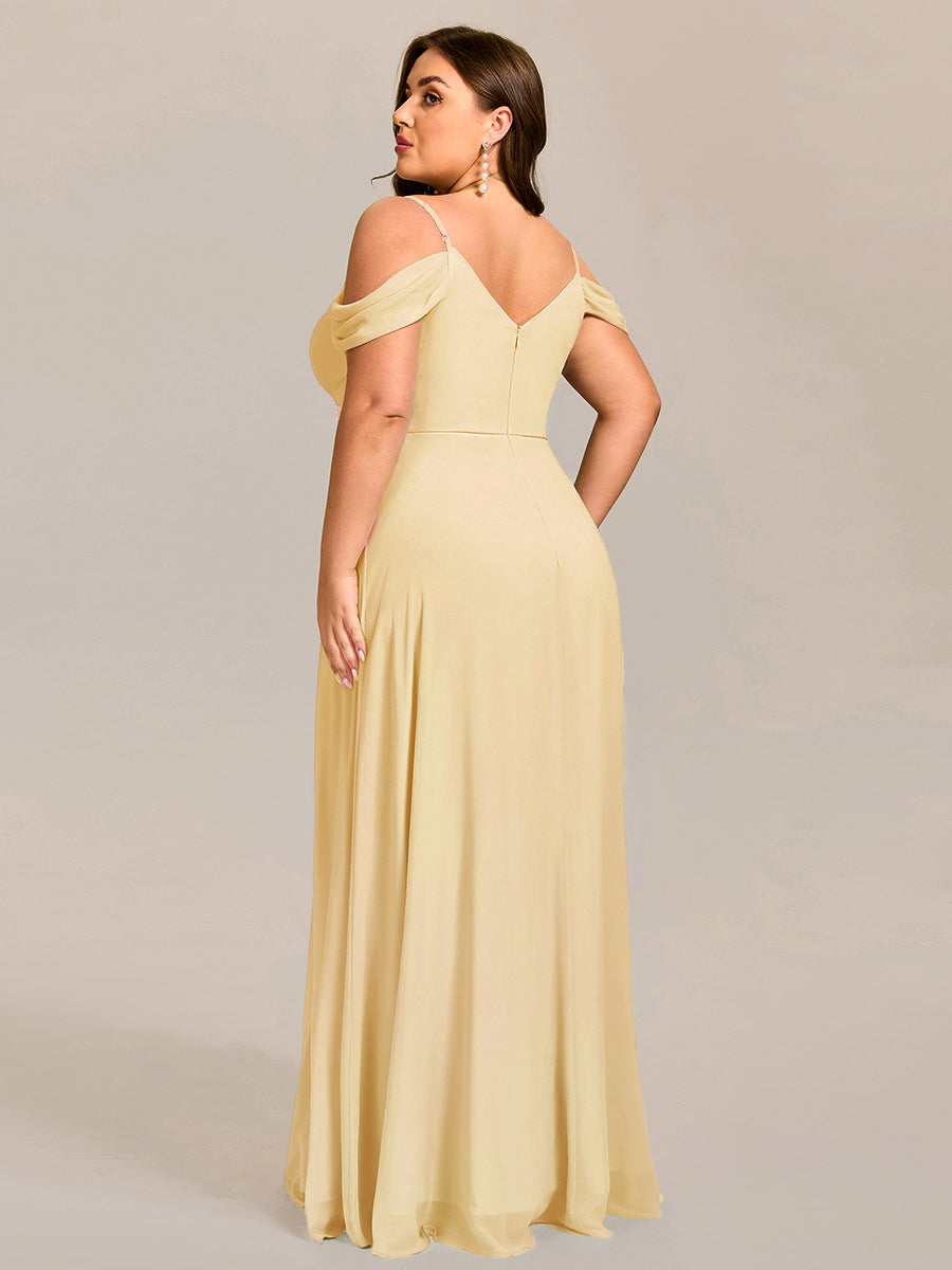 Spaghetti Strap V-Neck Pleated A-Line Bridesmaid Dress #color_Yellow