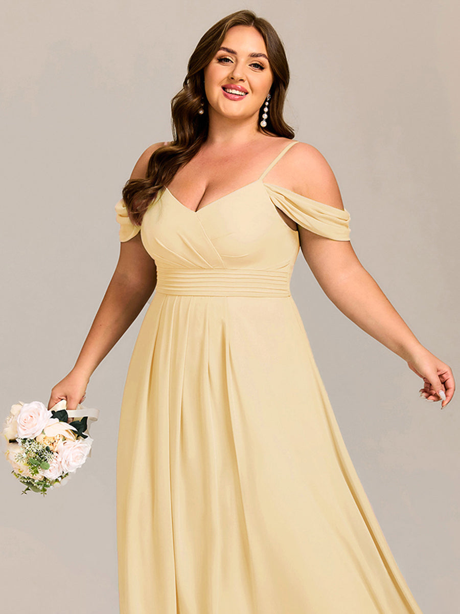 Spaghetti Strap V-Neck Pleated A-Line Bridesmaid Dress #color_Yellow