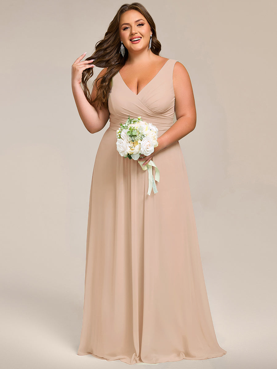 Plus Size Strapless V-Neck A-Line Lace-Up Bridesmaid Dress #color_Blush