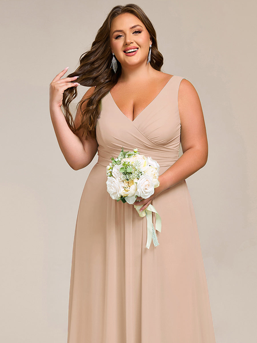 Plus Size Strapless V-Neck A-Line Lace-Up Bridesmaid Dress #color_Blush