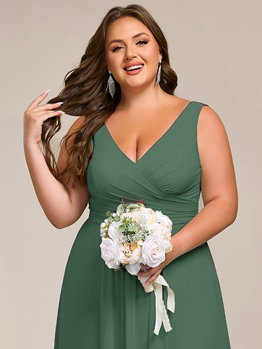 Plus Size Strapless V-Neck A-Line Lace-Up Bridesmaid Dress #color_Eucalyptus