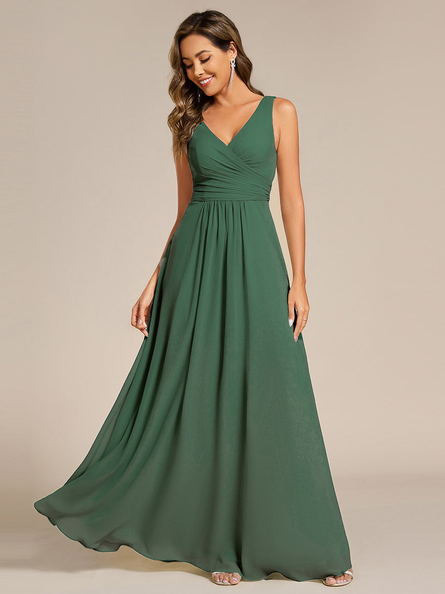 Strapless Pleated V-Neck A-Line Maxi Chiffon Bridesmaid Dress #color_Eucalyptus
