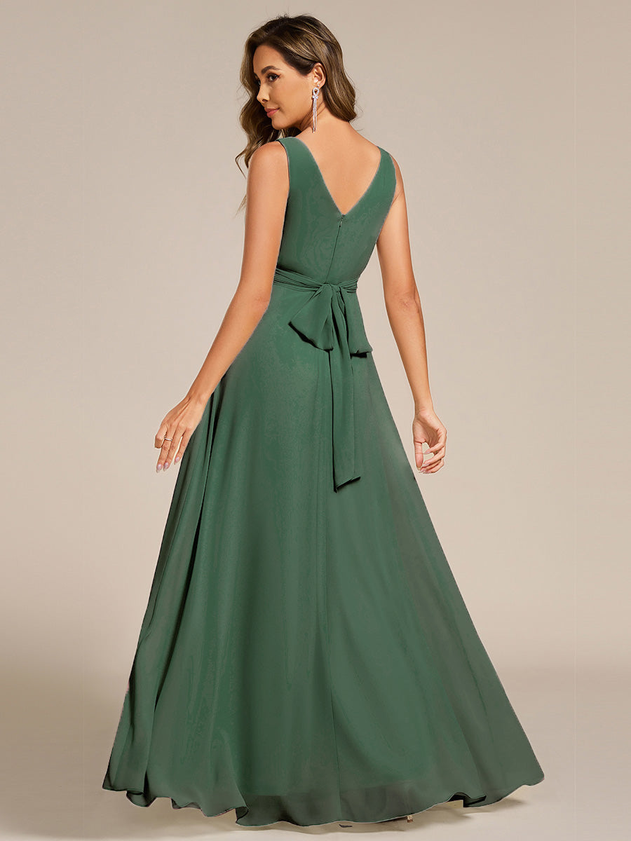 Strapless Pleated V-Neck A-Line Maxi Chiffon Bridesmaid Dress #color_Eucalyptus