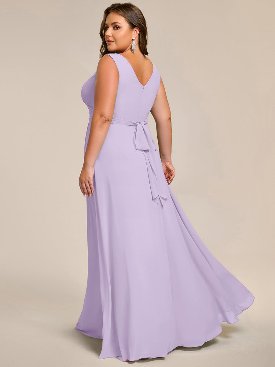 Plus Size Strapless V-Neck A-Line Lace-Up Bridesmaid Dress #color_Frosted Lilac