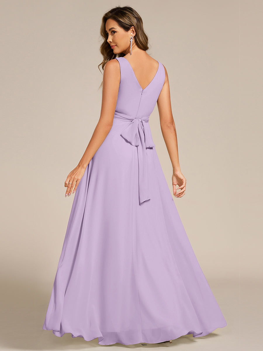 Strapless Pleated V-Neck A-Line Maxi Chiffon Bridesmaid Dress #color_Frosted Lilac