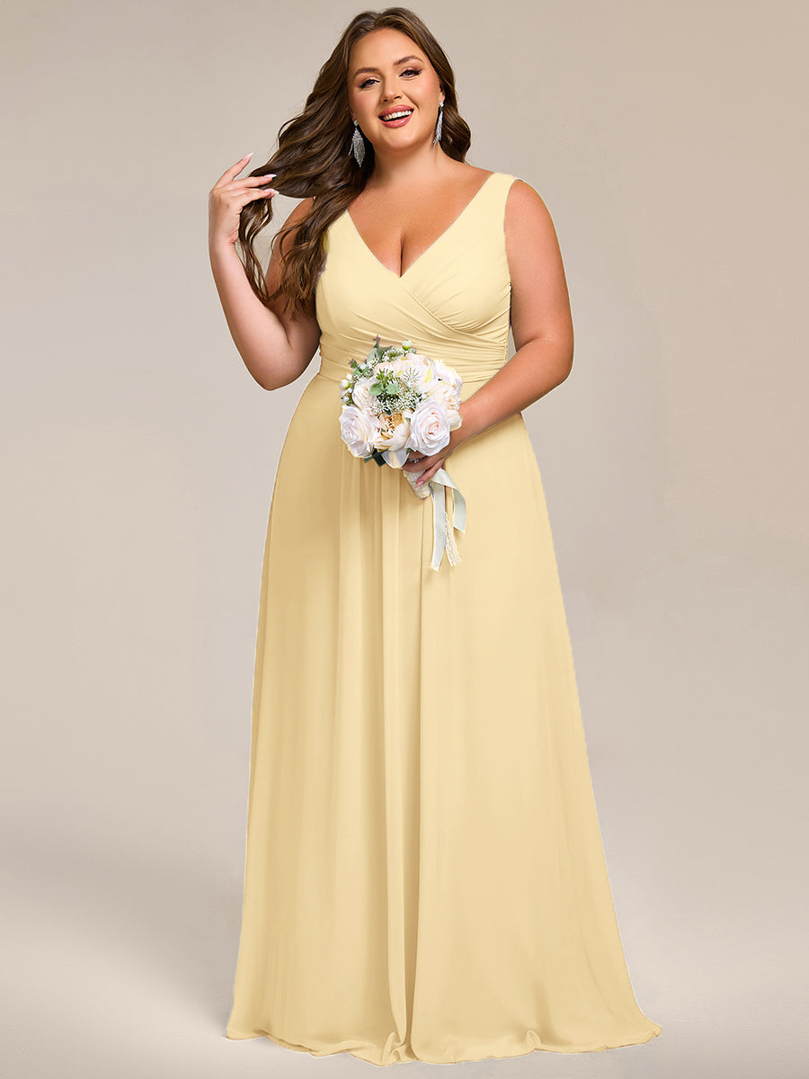 Plus Size Strapless V-Neck A-Line Lace-Up Bridesmaid Dress #color_Yellow