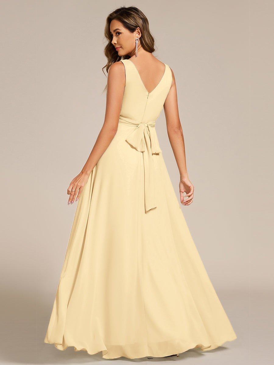 Strapless Pleated V-Neck A-Line Maxi Chiffon Bridesmaid Dress #color_Yellow