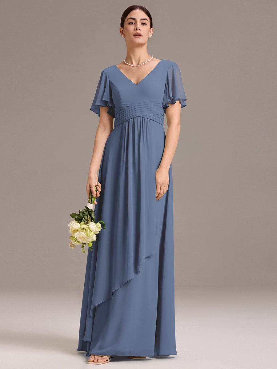 Ruffled Sleeves A-Line Chiffon Sweetheart Bridesmaid Dress in Dark Navy