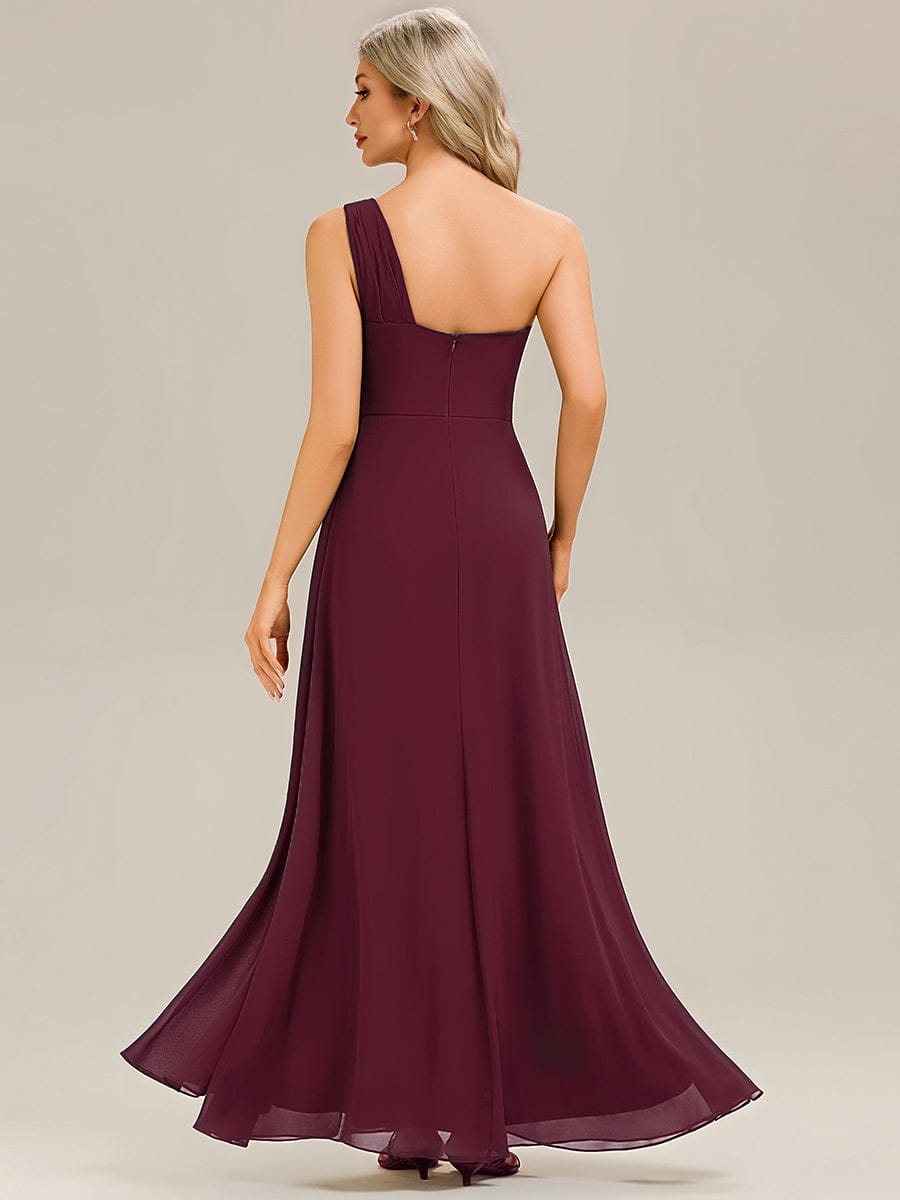 Flowing Ribbons Chiffon Sleeveless Bridesmaid Dress #color_Burgundy