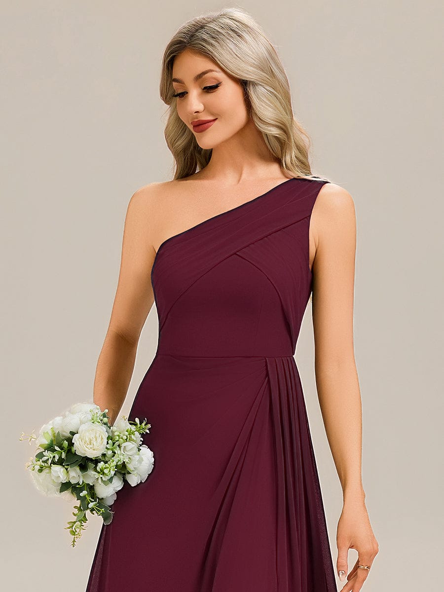 Flowing Ribbons Chiffon Sleeveless Bridesmaid Dress #color_Burgundy